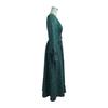 Green Leopard Print Chic Women Dress High Waist Long Sleeve V Neck Long Dress