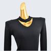 Autumn and Winter V-neck Hanging Neck Solid Knit sweater Pullover Top Bottoming Shirt Women clothes Puff sleeve Hollow Design Sense