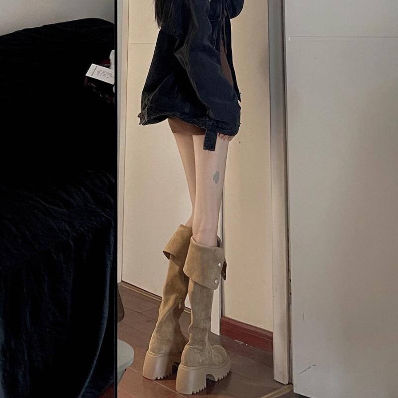 2026 Autumn and Winter New Height Increasing Thick Soled Double Wear Folding Long Boots