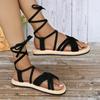 Fashion Women's Fashion Sandals  Summer Classic Black Round Head Ankle Lace Up Sexy Elegant Comfortable Sandals for Women