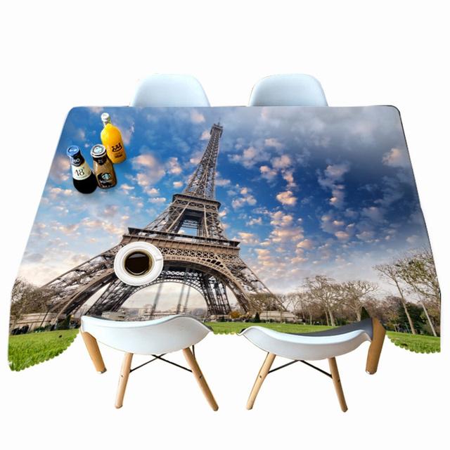 Historical Buildings Pattern Tablecloth Blue Sky Thicken Cotton Rectangular Round Table Cloth For Wedding Picnic Party