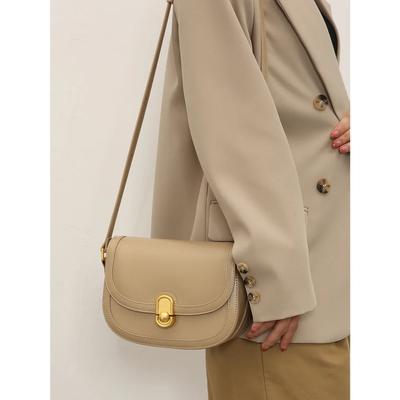 Soft Leather Vintage Saddle Bag Women Metal Buckle Versatile Underarm Bag Casual Crossbody Ladies Bag