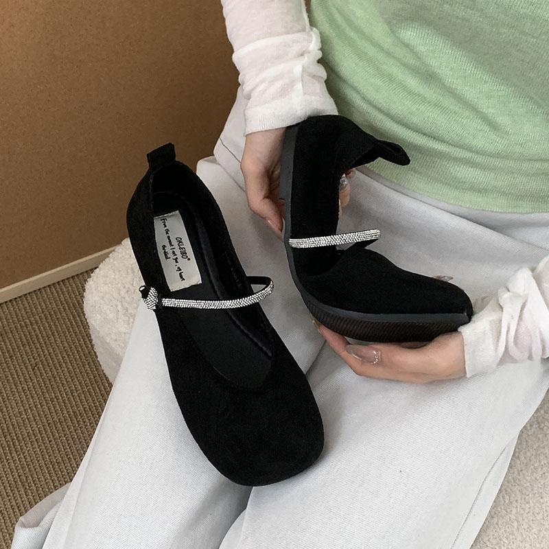 Fashion Fashion Rhinestones Women Mary Janes Flats Shoes Soft Female Square Toe Footwear Shallow Ladies Flats Lolita Shoes