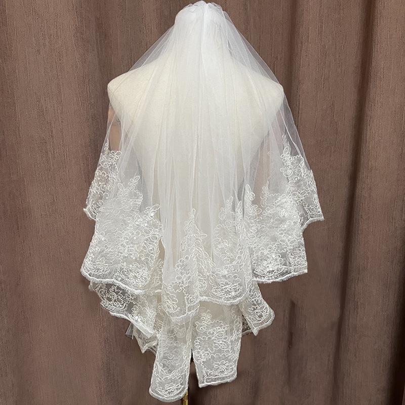 Double Layer Bridal Veil with Sequin Lace Trim