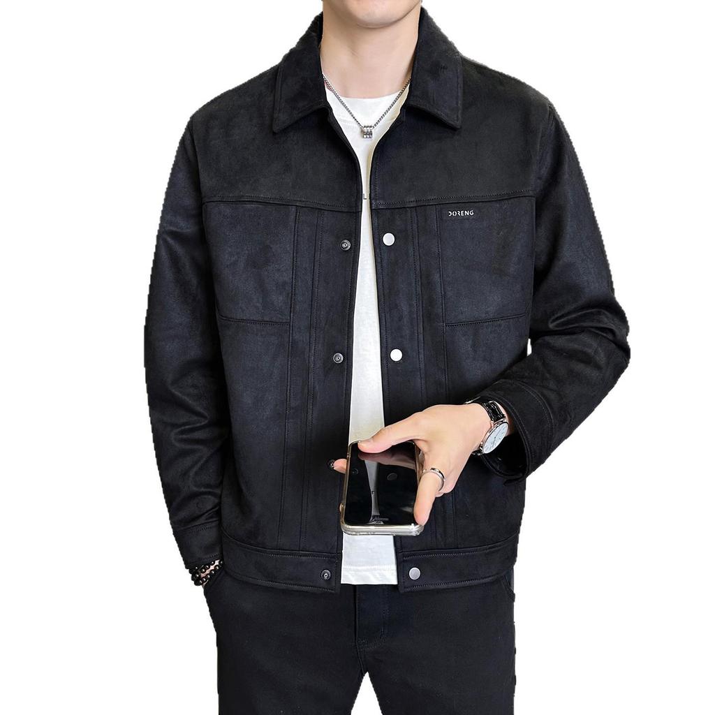 2026 Spring Men's Suede Feel Lapel Jacket - High Quality, Trendy Brand