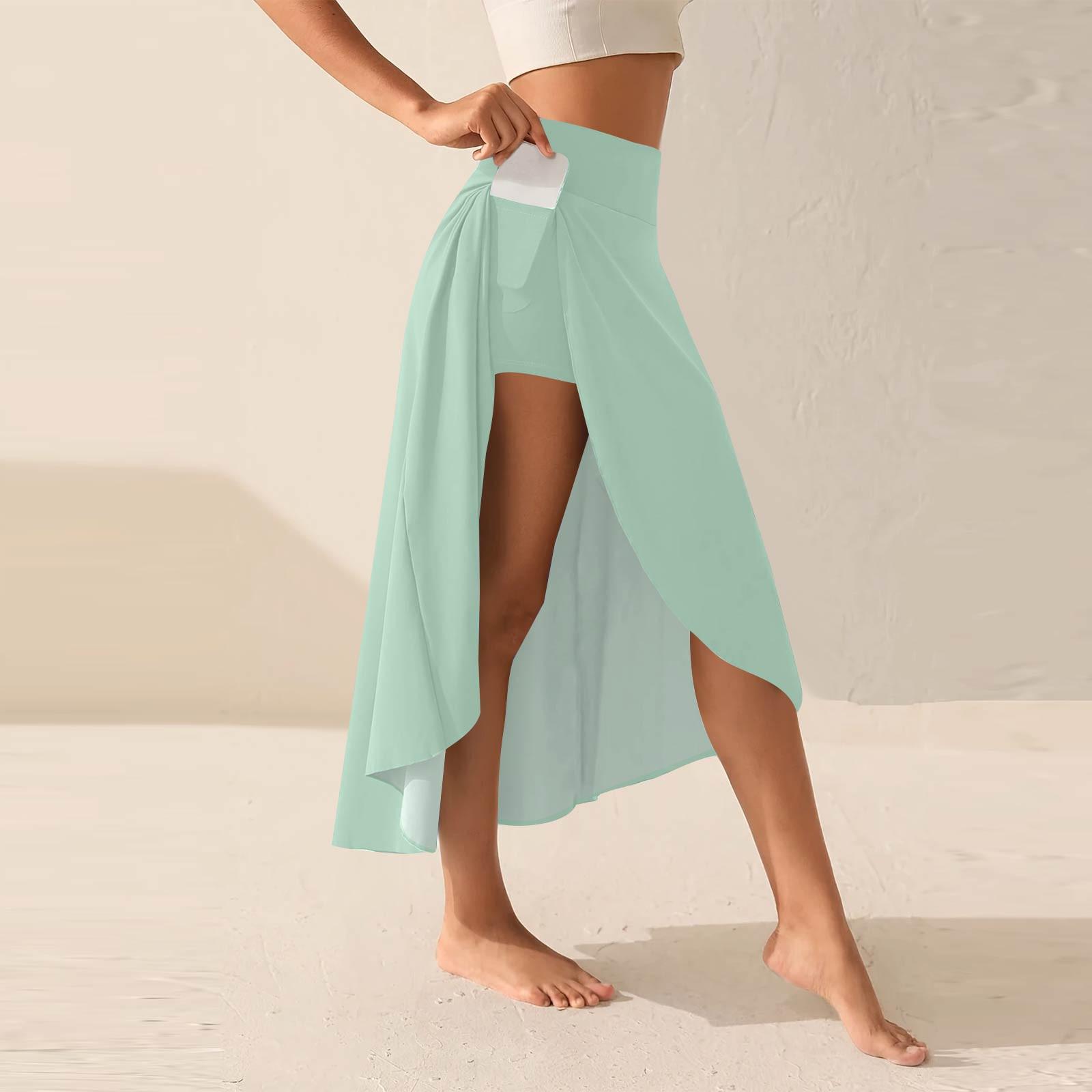 

Женская мода повседневная однотонная юбка с разрезом и оборками на высокой талии M