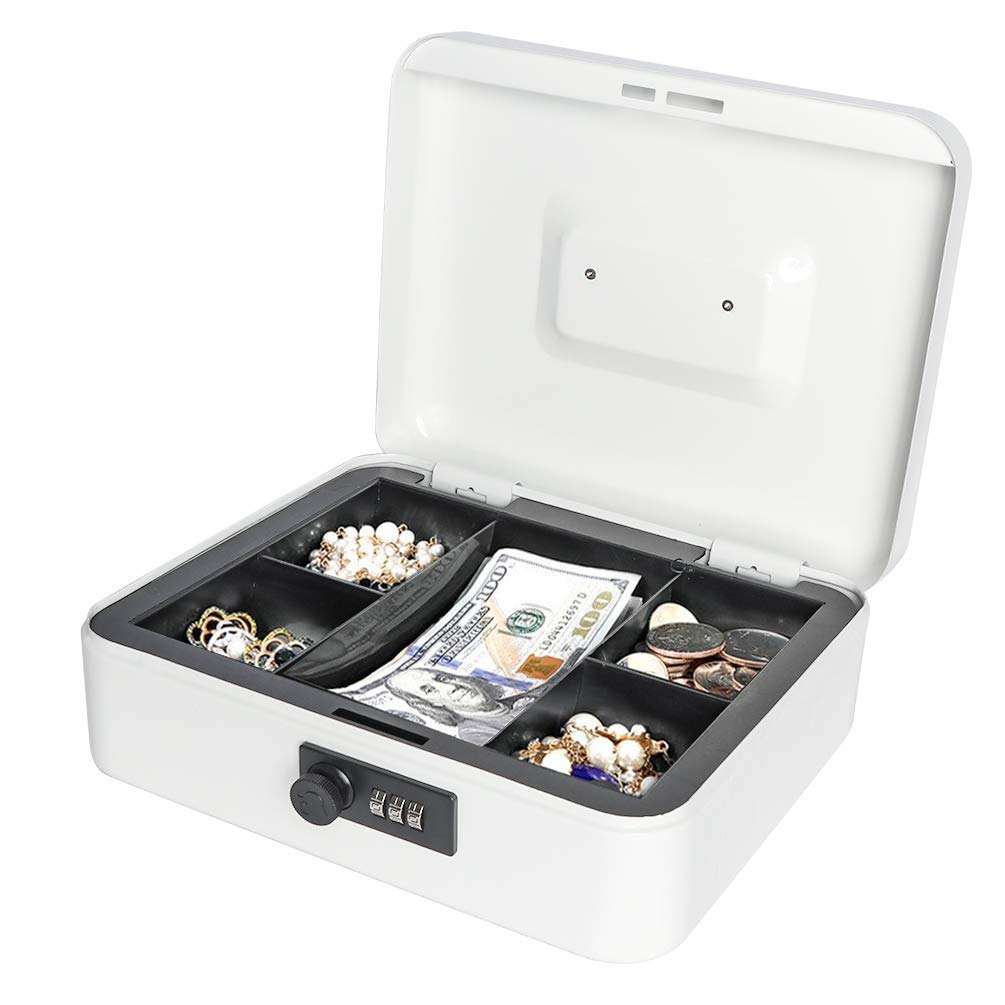 Jssmst (Jessmat) Portable Safe, Dial Lock, Metal, 25x20x9cm, A5 Size, CB0701L (White)
