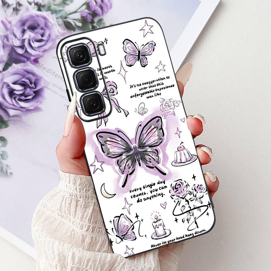For Infinix Hot 50 4G Phone Case Hot 50 Pro+ 4G Hot50 Pro Elegant Floral Cat Pattern Black Silicone Soft TPU Cases