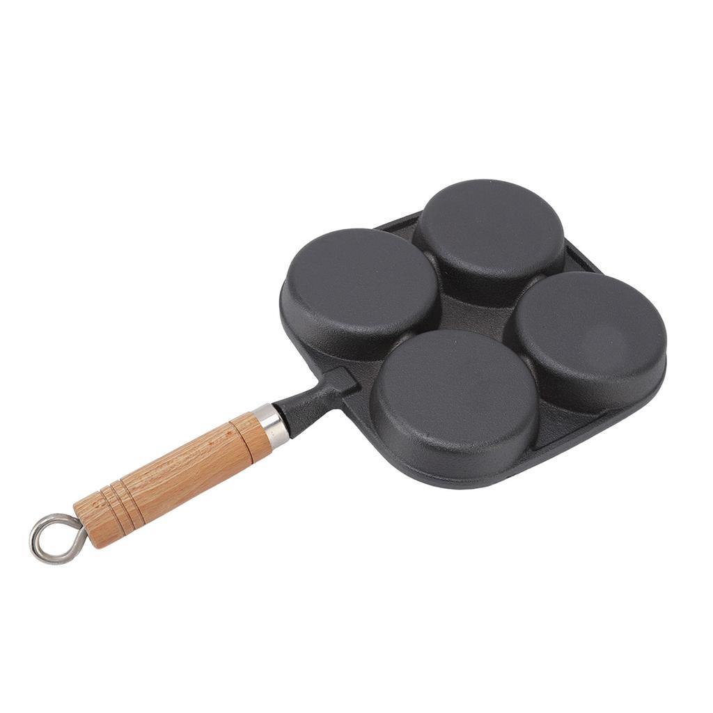 Egg Pan 4 Cup Egg Frying Pan with Wooden Handle for Breakfast Pancakes Omelettes