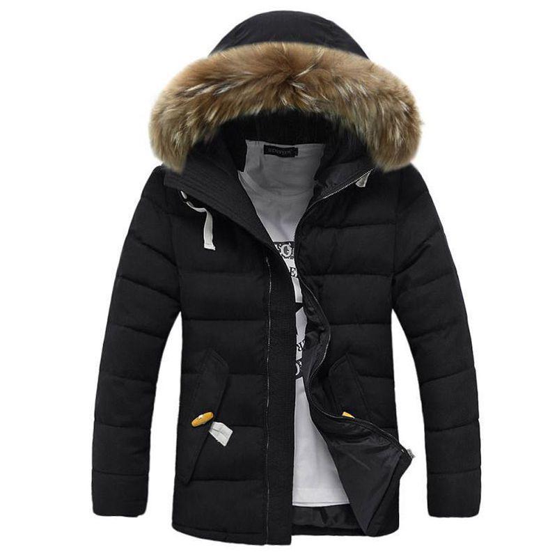 Luxurious Faux Fur Hooded Mens Parka Padded Lined Winter Jacket Warm Coat