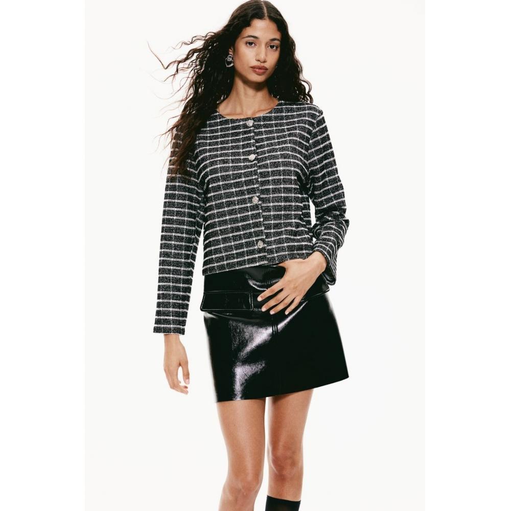 

H M Glitter Textured Jersey Cardigan Black Check
