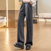 Women's High-Waist Drawstring Plaid Wide-Leg Pants