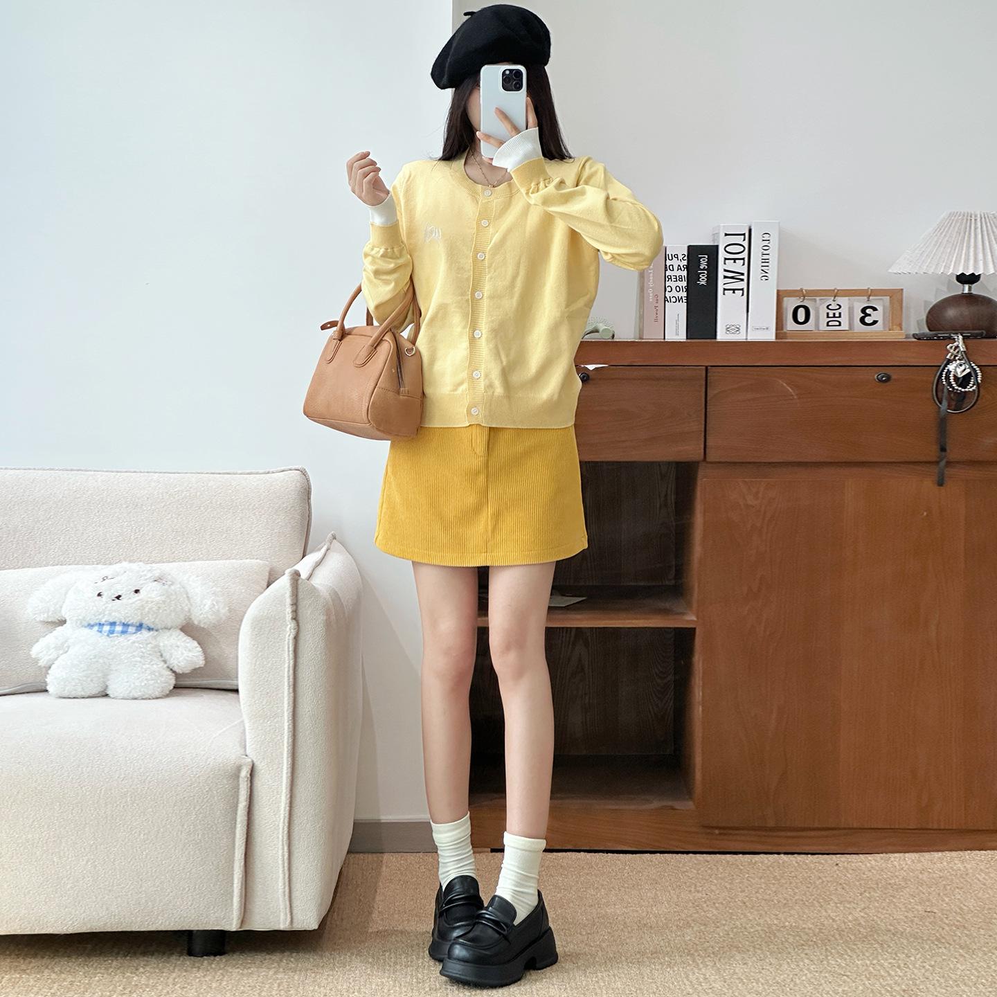 

Women s Early Autumn Mini Corduroy Bodycon Skirt - Petite High Waist, Anti-Exposure, A-Line Style Small