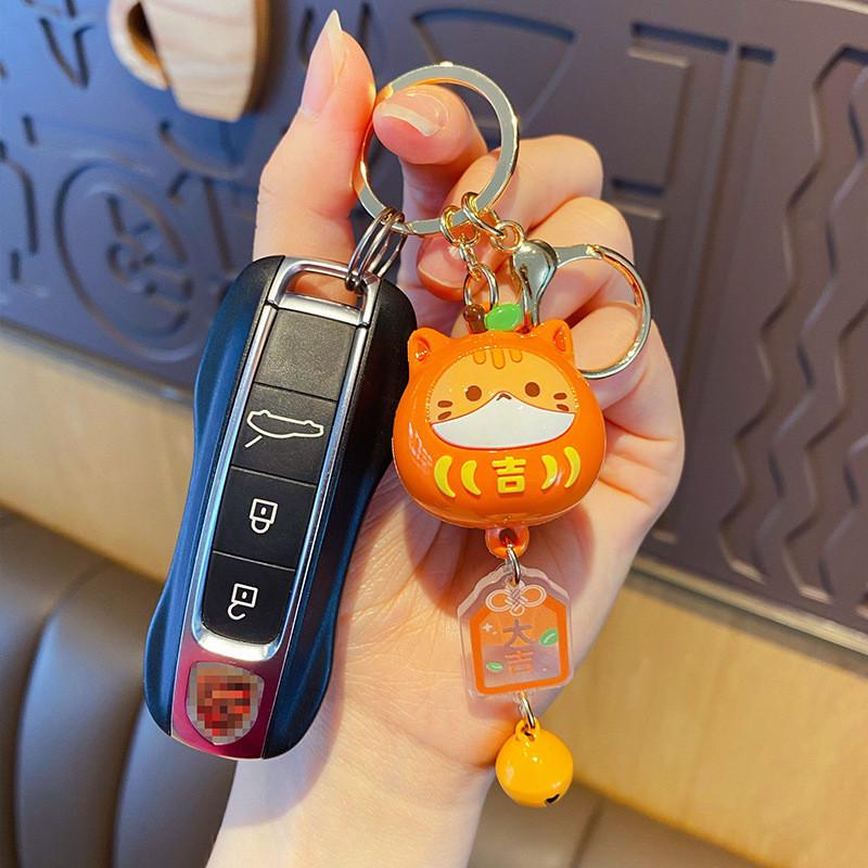 Adorable Coco Cat Daruma Keychain Cute Alloy Pvc Charm For Car Backpack Lovers