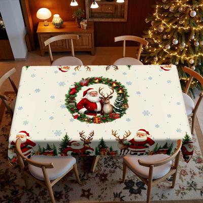 Christmas Tablecloth, Santa Reindeer Christmas Tree Gift, Snow Print, Household Table Cloth, Christmas Decoration