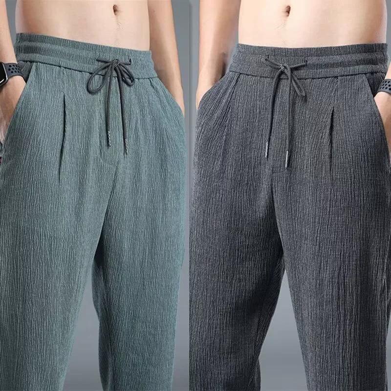 Sommar Is Silke Man Joggingbyxor Casual Vida Sweatpants Man Vår Lätta Halkbyxor Harembyxor