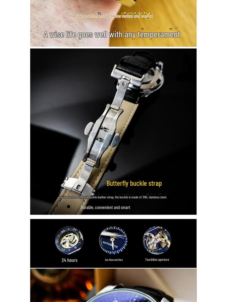 Augustus Men's Automatic Waterproof Tourbillon Skeleton Watch