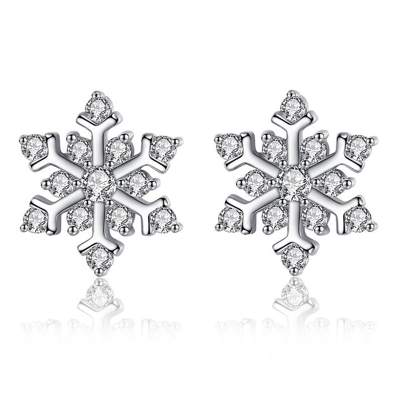 925 Sterling Silver Snowflake Stud Earrings, Simple Christmas Gift in European and American Style