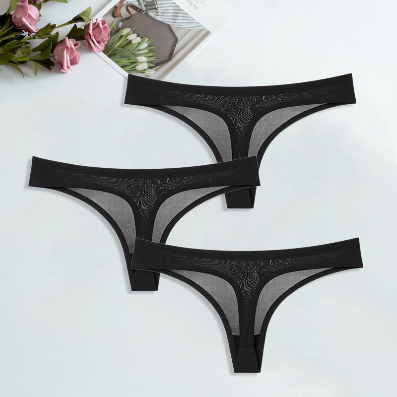 Ice Silk G-String for Women Sexy Seamless Thongs Panties Cotton Women Underwear Girls Ladies Bikini Briefs Lingerie 3 Pcs/set