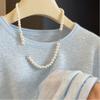Blue Long Sleeved T-shirt Women's Ice Silk Knitted Thin Loose Top