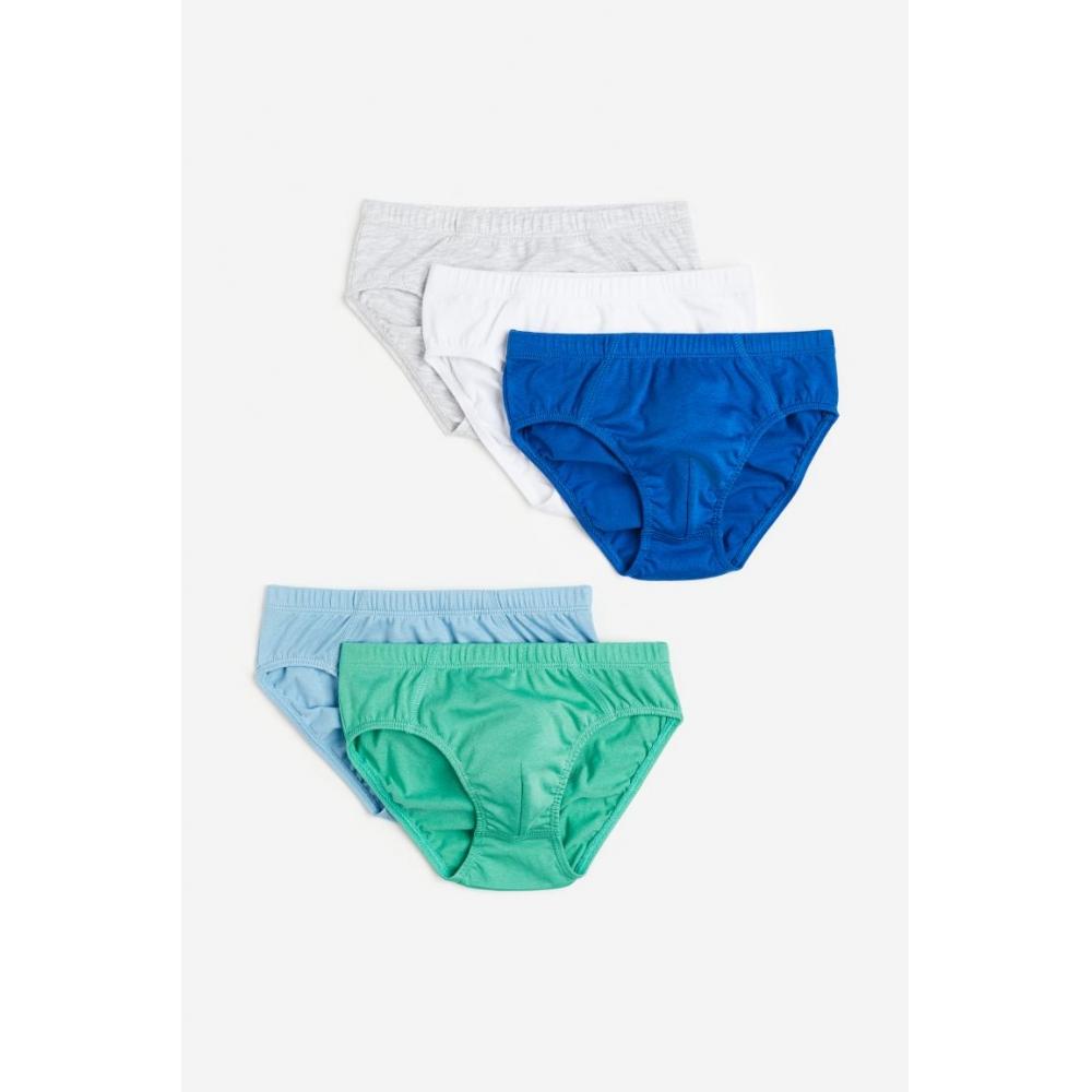 

H M Boys Cotton Brief Set 5 Piece Bright Blue Green