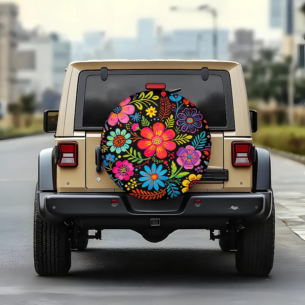 1pc Colorful Floral Pattern Car Tire Cover, Stylish Spare Tire Protector with Elastic Band, Easy to Install, Snug Fit, Available in Multiple Styles an