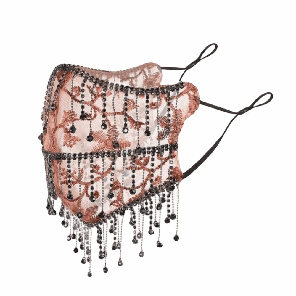 Strass Damen Schleier Maske Atmungsaktives Netz Quastenmaske Elegante Cosplay Maske Kostümzubehör