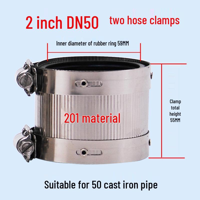 Heavy-Duty Stainless Steel and Cast Iron Flexible Pipe Clamp for Sewer and Drain Pipes