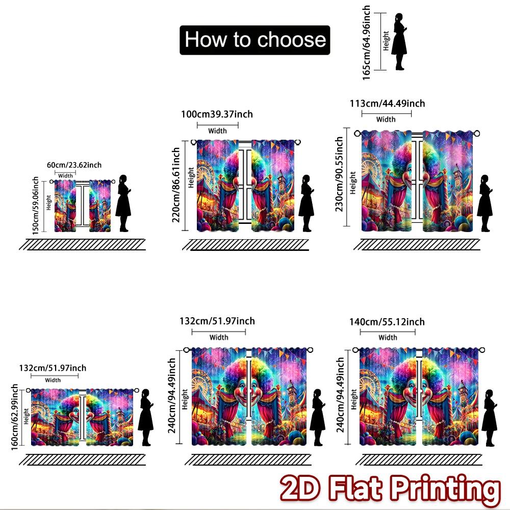 2D Flat Printing 2pcs Scene Curtain Carnival Funfair Circus Celebration Digital Printed Polyester Drapes Festive Holiday for New