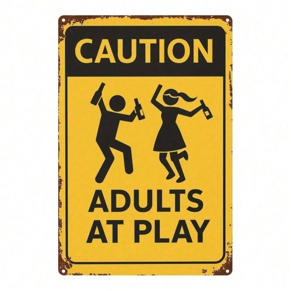 1pc Funny Carnival Metal Sign 8x12, Humorous Adult Game Warning Wall Decor, Novelty Party Art