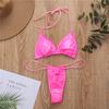 Nuovo tessuto in pelle brillante tinta unita coppa a triangolo spallina sexy costume da bagno bikini