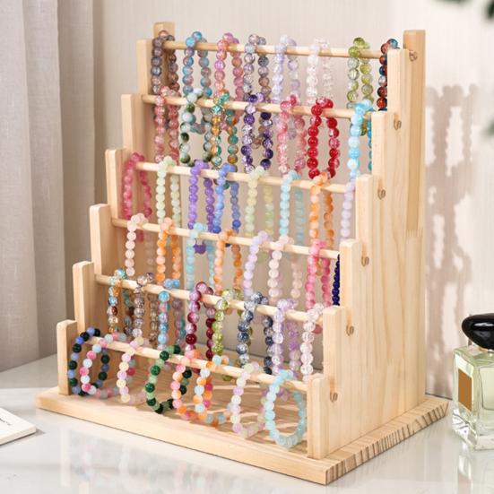 Wooden Jewelry Stand Log Bracelet Display Organizer with Removable Rod Visible Jewelry Showcase Rack