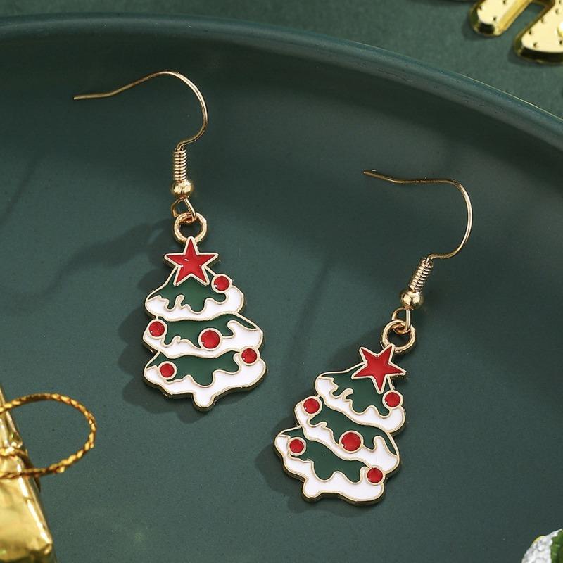 New Earrings Women's Christmas Tree Stud Earrings Pentagram Alloy Earrings Christmas Ear Hooks