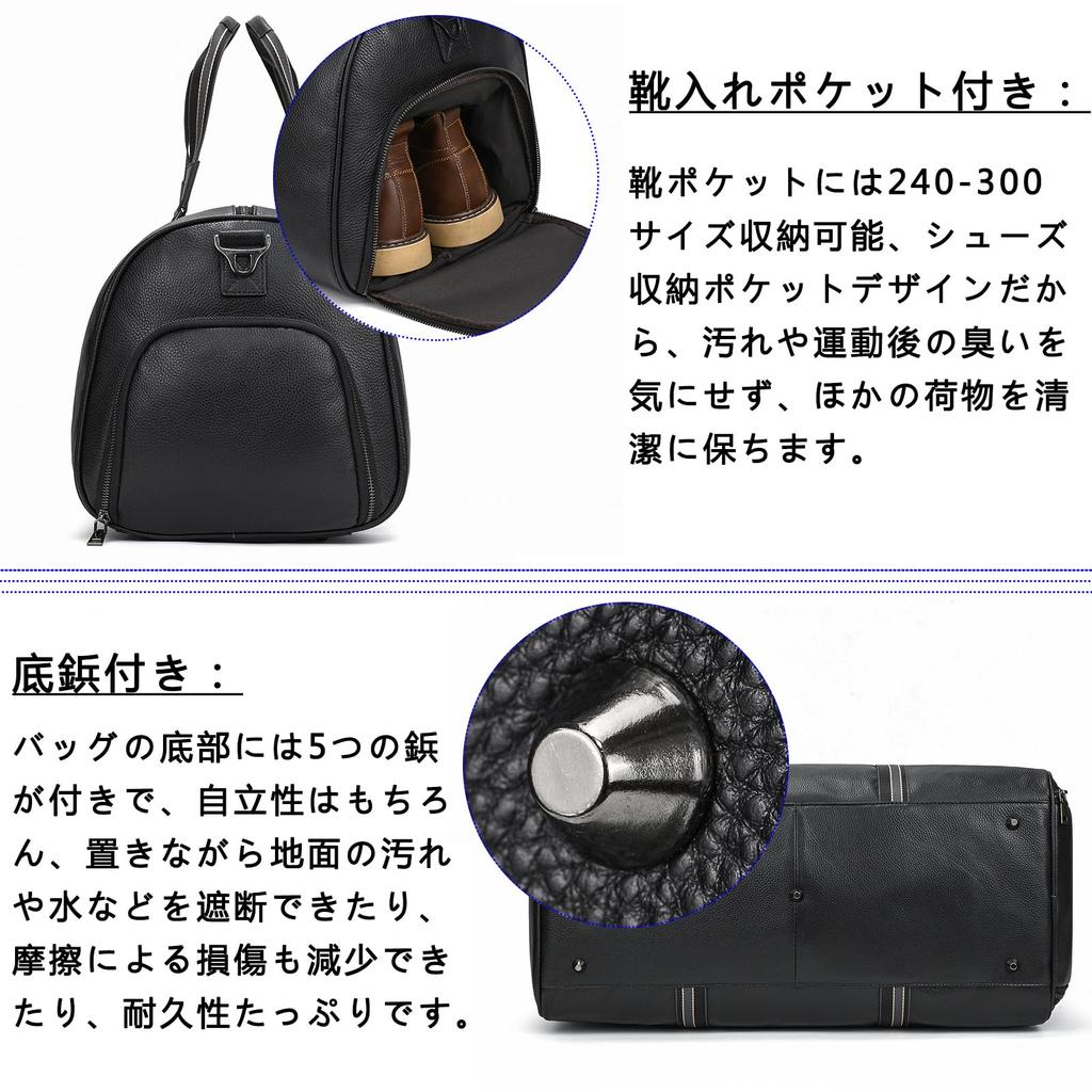 Genuine Leather Boston Bag for Large Day with Shoe Golf with Sports School Homecoming Black Men, Capacity, 1-2 Travel, Compartment, 2-Way, Carry-On,