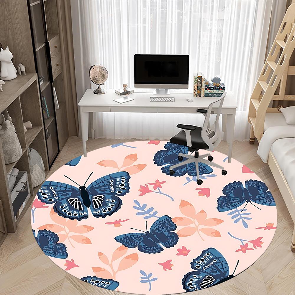 1pc Butterfly Floral Office Round Area Rug, Indoor Mat Suitable For Office, Under Office Chairs Bedroom Living Room Home Decor, Room Deco