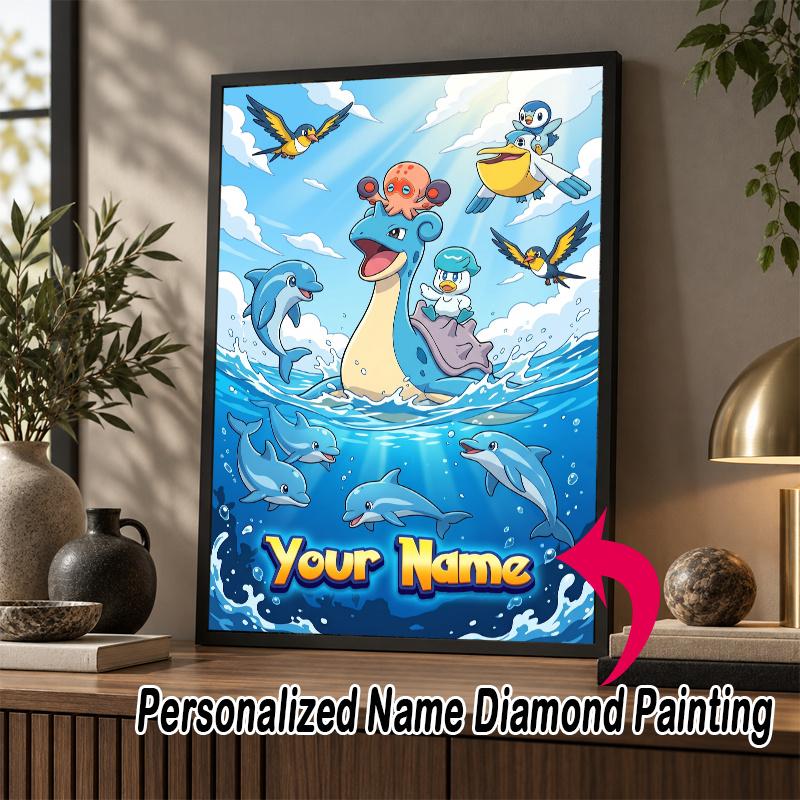 Personalized Lapras Diamond Art Custom Name 5D Diamond Painting Full Drill DIY Craft