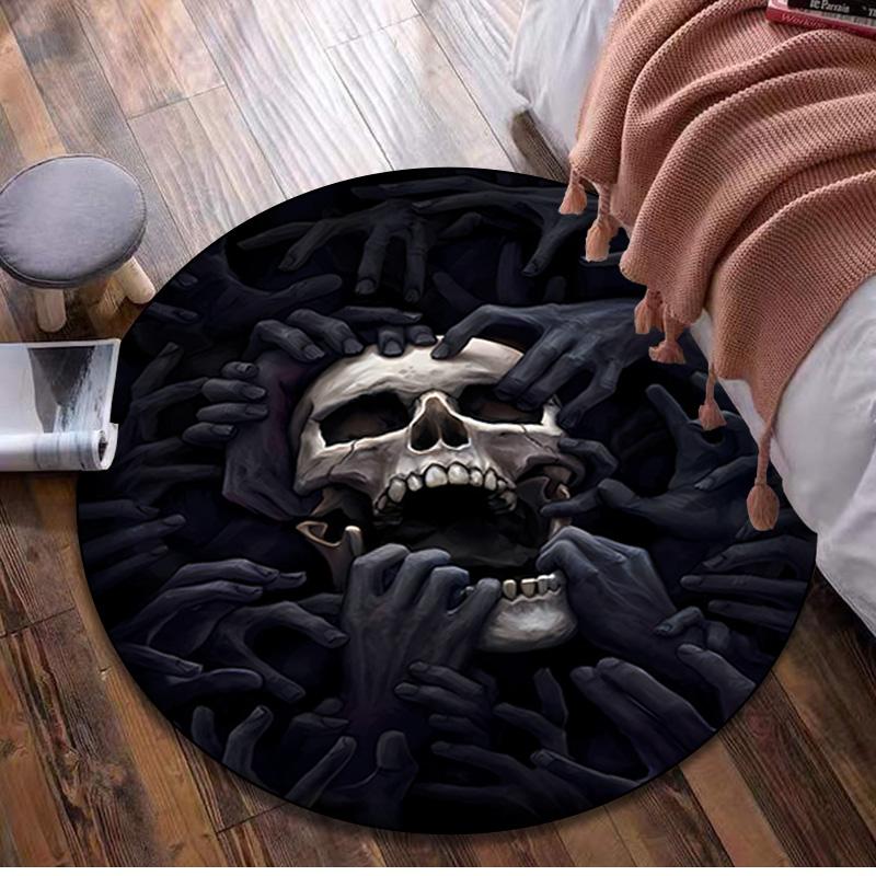 Gothic Skull Circular Rug Office Decorative Carpet For Living Room Bedroom Door Mat Floor Rug Computer Chair Area Rug