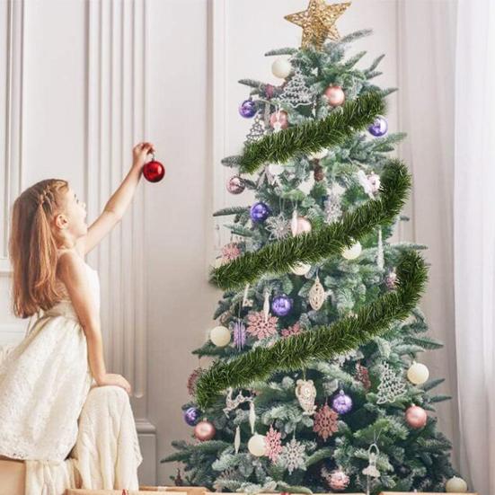 Christmas Green Garland 18FT Xmas Greenery Tinsel Stems Non-Lit Soft Twist Garland for Tree Stair Railing Front Mantle Fireplace