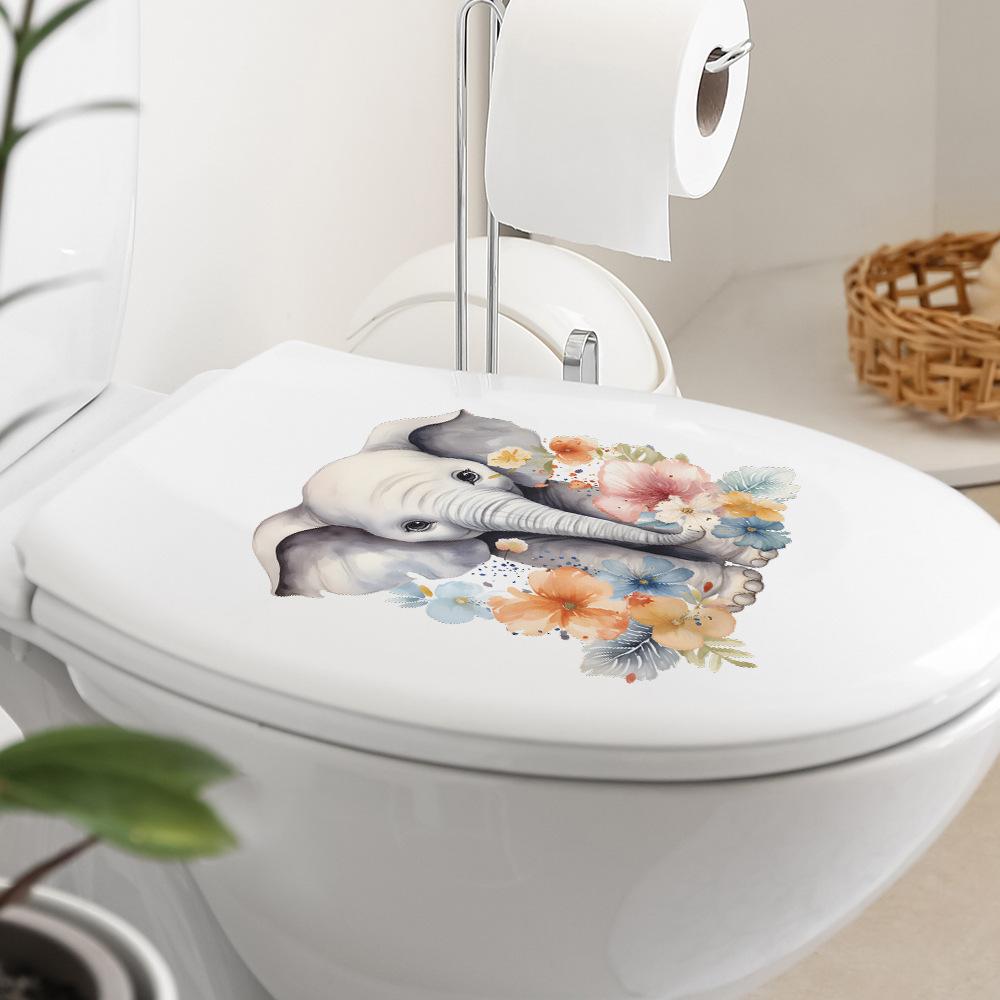 Fun-m114 Cartoon Elephant Painted Flower Toilet with Bathroom Bathroom Beautification Wall Sticker