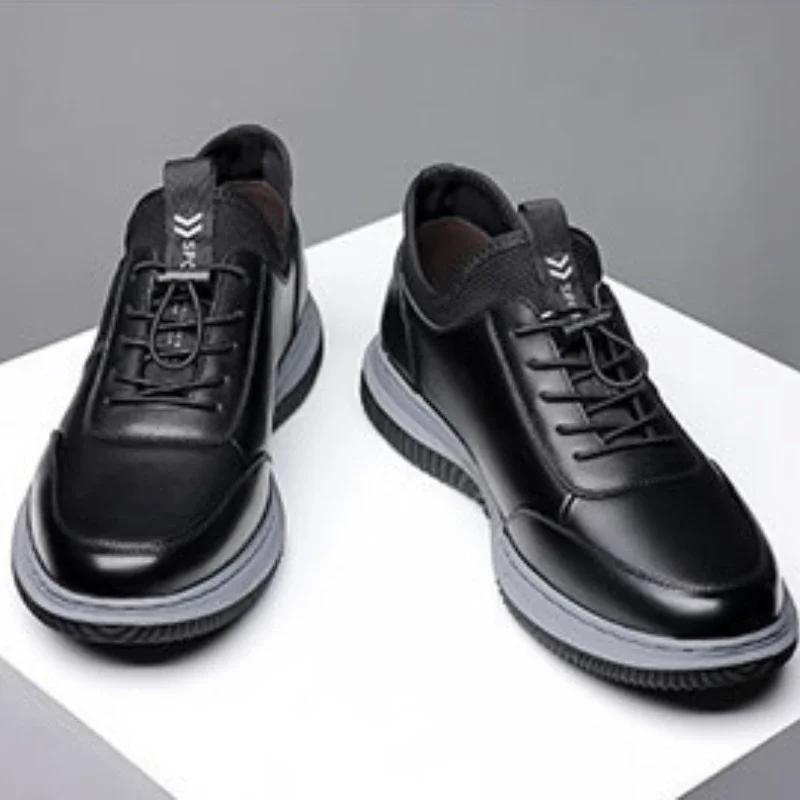 Fashion Men's Business Leather Sneakers Autumn Waterproof Round Toe Casual Shoes Platform Trainers Zapatillas Deportivas Hombre