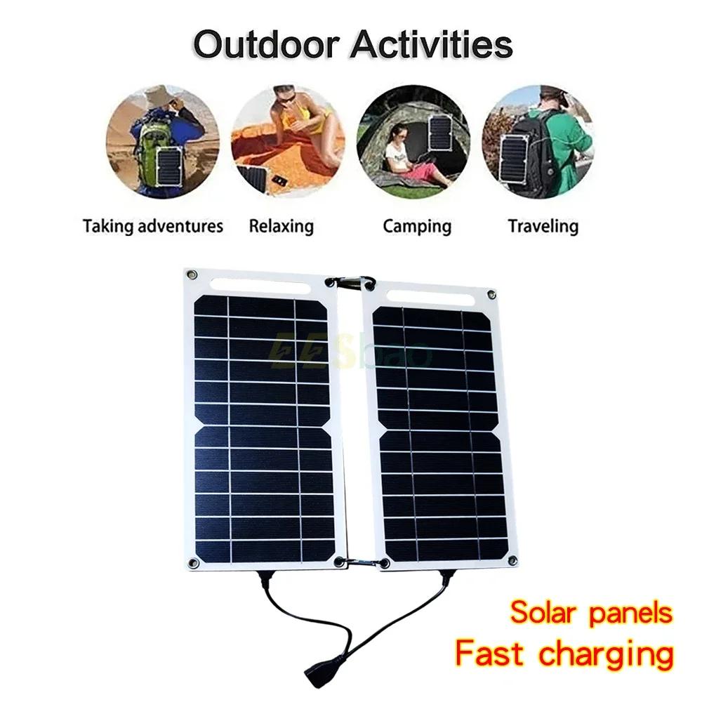 Fast Charging Dual Solar Panel Hiking Camping  USB 5V Waterproof Portable  Mobile Phone Power Bank Charging Detachable fold