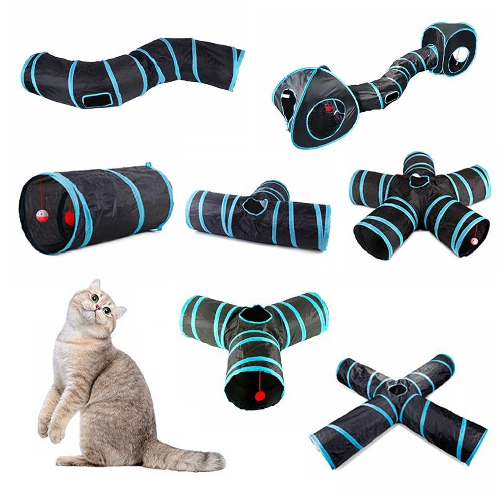 Fun Polyester+Steel Wire Cat Tunnel Tube Breathable Foldable Cat Nest Blue Training Interactive Cat Maze Tunnel Rabbit