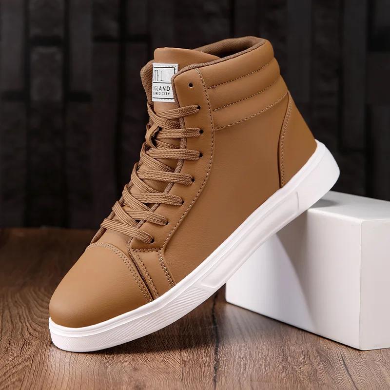 2025 Vårmote Røde Herresneakers Høy Topp Skateboardsko for Menn Kvinner Komfortable Unisex Lærsneakers Størrelse 35-46