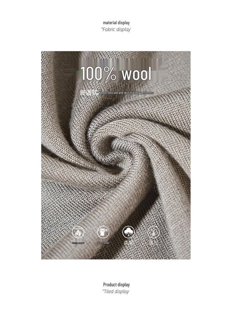 2025 Men's Seamless Long Sleeve Wool Sweater - Solid Color Knitwear for Business Casual