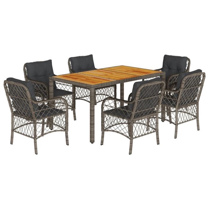 VidaXL Ensemble à Manger de Jardin avec Coussins 7 pcs, Table et Chaises de Patio, Meubles d'Extérieur Terrasse, Moderne, 3212051