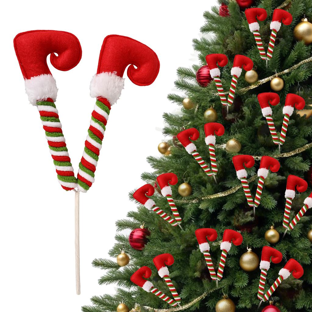 Christmas Feet Picks Small Legs Tree Topper 3X Striped Plush Stuffed Leg Picks For Christmas Tree Party Home Decorations