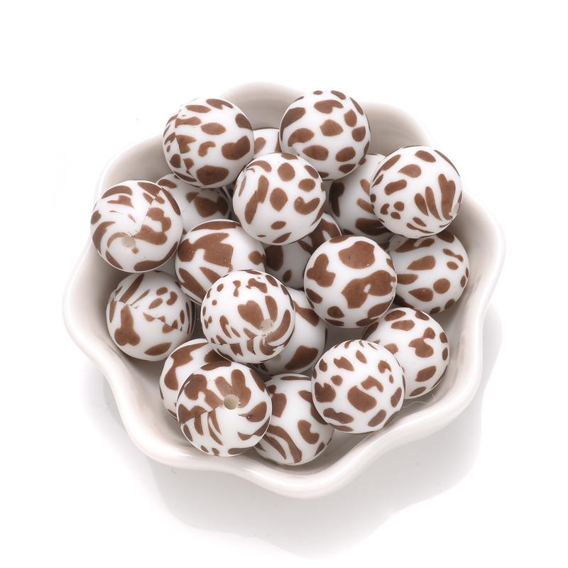 10Pcs 15mm Colorful Print Leopard Pattern Silicone Beads Ball Shape Teething Jewelry Beads For Teether Pacifier Chain Necklace