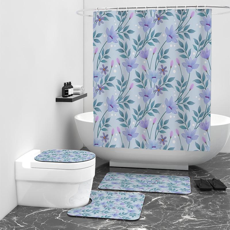Flower and Grass Texture Digital Printing Shower Curtain Bathroom Blocking Waterproof Curtain