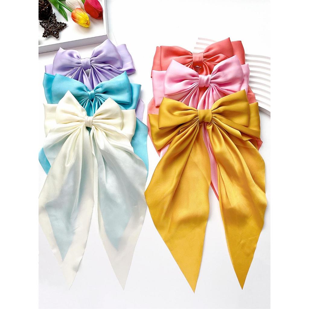 6 spring clip streamers bow hair clips for women