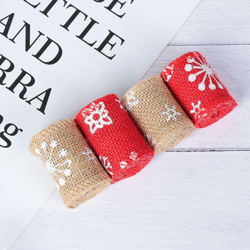 Vintage Natural Hessian Edge Snowflake Merry Christmas Jute Burlap Sisal Trim Lace Ribbon Snowflake